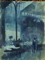 Ancien dessin scène de marché sous la halle à Paris Jean Terles Art Deco 1930 - Miniature 4