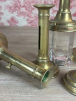 Ancien bougeoir à système XIXe en bronze, lot de six lampe éclairage lumière - Miniature 4