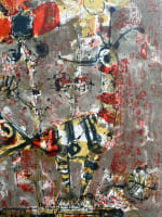 Ancienne lithographie Aizpiri bouquet coquelicot nature morte jardinière oiseau - Miniature 4