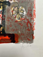 Ancienne lithographie Aizpiri bouquet coquelicot nature morte jardinière oiseau - Miniature 5