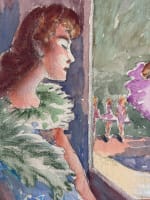 Ancienne aquarelle portrait de jeune femme danseuse classique à l'Opéra 1920 - Miniature 2