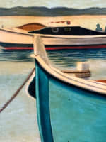 Ancien tableau marine bateaux les Cabannes ponton Le Cap Ferret signé HST - Miniature 4