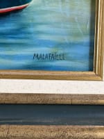 Ancien tableau marine bateaux les Cabannes ponton Le Cap Ferret signé HST - Miniature 5