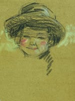 Ancien tableau portrait petite fille chapeau Paris Jean Terles Art Deco 1930 - Miniature 3