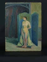 Beau tableau art déco jeune femme nue dans l'atelier paravent Rolland Rotges 1930 - Miniature 4