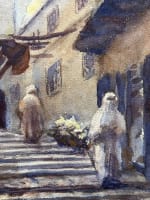 Ancien tableau école orientaliste Maroc Casablanca Médina Minaret animé signé - Miniature 2