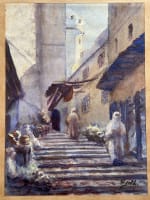 Ancien tableau école orientaliste Maroc Casablanca Médina Minaret animé signé - Miniature 10