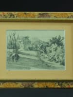 Ancien dessin Gabriel Guerin Bourbonne-les-Bains vue animé route village 1900 - Miniature 5
