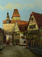 Beau tableau ancien vue animée fiacre Rothenburg Gemälde Allemagne Bavière Wolff - Miniature 1