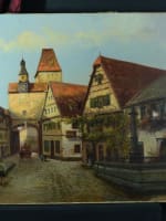 Beau tableau ancien vue animée fiacre Rothenburg Gemälde Allemagne Bavière Wolff - Miniature 2