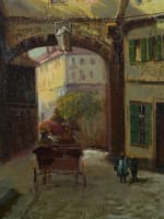 Beau tableau ancien vue animée fiacre Rothenburg Gemälde Allemagne Bavière Wolff - Miniature 5