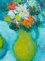 Tableau ancien nature morte impressionniste fleurs et fruits Lydie Gérard HST - Miniature 4