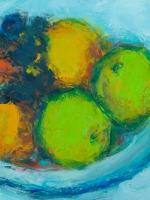 Tableau ancien nature morte impressionniste fleurs et fruits Lydie Gérard HST - Miniature 5