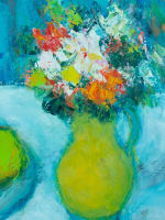 Tableau ancien nature morte impressionniste fleurs et fruits Lydie Gérard HST - Miniature 8