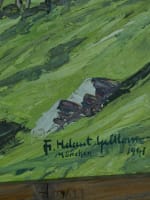 Grand tableau ancien paysage montagne chalet bois cadre trompe l'oeil Alpes - Miniature 7