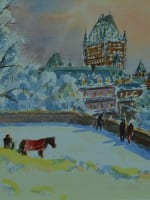 Ancien tableau paysage sous la neige Canada Québec City signé Roland Dostie - Miniature 1