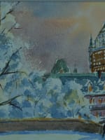 Ancien tableau paysage sous la neige Canada Québec City signé Roland Dostie - Miniature 2