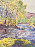 Ancienne aquarelle école pyrénéenne rivière à Orgeix l'Ariège 1920 lumière - Miniature 1