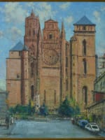 Beau tableau ancien Marcel Boudou vue de Rodez Aveyron la cathédrale Notre-Dame - Miniature 1