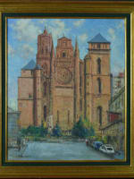 Beau tableau ancien Marcel Boudou vue de Rodez Aveyron la cathédrale Notre-Dame - Miniature 3