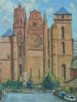 Beau tableau ancien Marcel Boudou vue de Rodez Aveyron la cathédrale Notre-Dame - Miniature 4