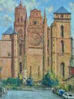 Beau tableau ancien Marcel Boudou vue de Rodez Aveyron la cathédrale Notre-Dame - Miniature 10