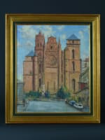 Beau tableau ancien Marcel Boudou vue de Rodez Aveyron la cathédrale Notre-Dame - Miniature 12