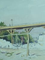 Ancien dessin paysage portrait promeneur travaux pont Paris Seine Henri Bréard - Miniature 8