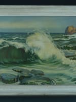 Tableau ancien paysage maritime bord de mer vague Bretagne marine signé Mathieu - Miniature 2