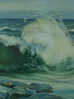 Tableau ancien paysage maritime bord de mer vague Bretagne marine signé Mathieu - Miniature 4