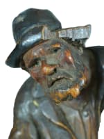 Ancienne sculpture statuette portrait d'ivrogne esprit Daumier bois sculpté XIXe - Miniature 1