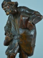 Ancienne sculpture statuette portrait d'ivrogne esprit Daumier bois sculpté XIXe - Miniature 8