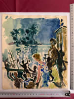 Ancien dessin nocturne fête bateau île illustration Jean Terles Art Déco - Miniature 4