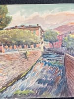 Ancienne aquarelle école pyrénéenne Hôtel de la Paix Ariège Ax 1920 montagne - Miniature 4