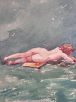 Ancienne aquarelle portrait de jeune femme, nue, allongée dans un paysage 1920 - Miniature 1