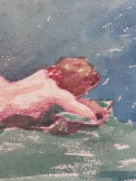 Ancienne aquarelle portrait de jeune femme, nue, allongée dans un paysage 1920 - Miniature 2