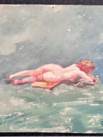 Ancienne aquarelle portrait de jeune femme, nue, allongée dans un paysage 1920 - Miniature 3
