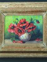 Tableau ancien bouquet fleur nature morte Louise le Cerf Saint Blanche Odin 1930 - Miniature 2