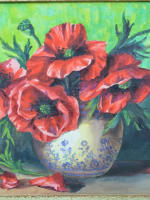 Tableau ancien bouquet fleur nature morte Louise le Cerf Saint Blanche Odin 1930 - Miniature 4