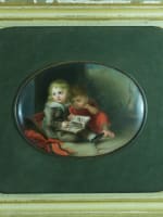 Tableau ancien portait enfants à la lecture plaque porcelaine Vogel KPM Berlin - Miniature 3