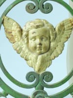 Ancien parement de chapelle anges aux ailes déployées doré XVIIIe patiné bronze - Miniature 3