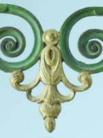 Ancien parement de chapelle anges aux ailes déployées doré XVIIIe patiné bronze - Miniature 6