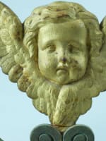 Ancien parement de chapelle anges aux ailes déployées doré XVIIIe patiné bronze - Miniature 10