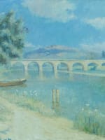 Ancien tableau impressionniste paysage bord de rivière animée Provence Bastogy - Miniature 3