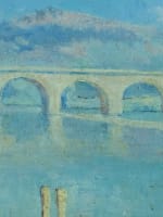 Ancien tableau impressionniste paysage bord de rivière animée Provence Bastogy - Miniature 8