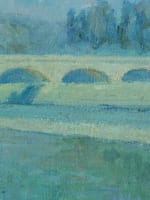 Ancien tableau impressionniste paysage bord de rivière animée Provence Bastogy - Miniature 9