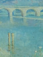 Ancien tableau impressionniste paysage bord de rivière animée Provence Bastogy - Miniature 10