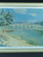 Ancien tableau impressionniste paysage bord de rivière animée Provence Bastogy - Miniature 12
