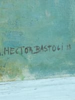 Ancien tableau impressionniste paysage bord de rivière animée Provence Bastogy - Miniature 13