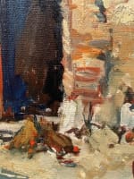 Tableau ancien cour de maison et basse cour en été signé Soler cadre HST - Miniature 3